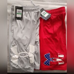 Boys Under Armour althetic shorts YLarge (2 pair grey and red) NWT